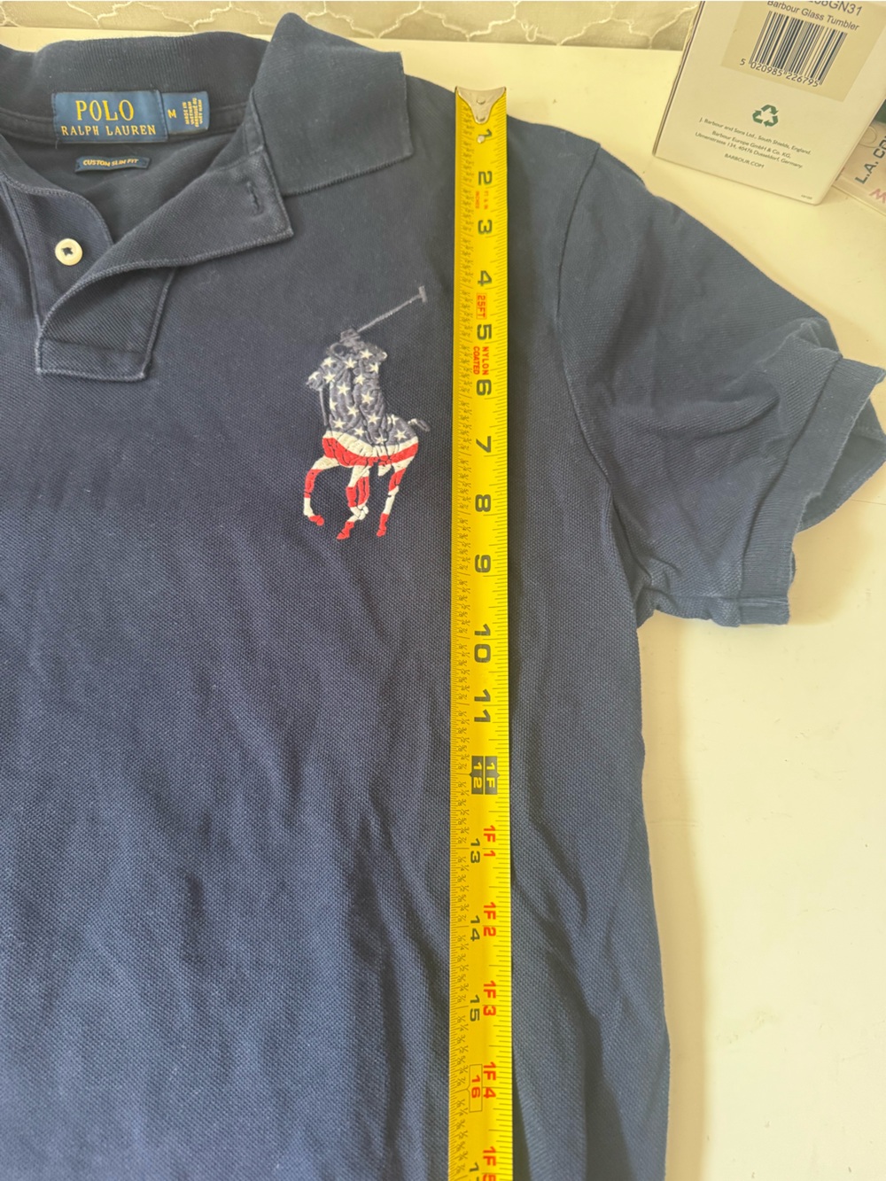 Polo Ralph Lauren Polo Shirt Mens Medium Blue Custom Slim Fit USA Flag Big Pony - Picture 5 of 8